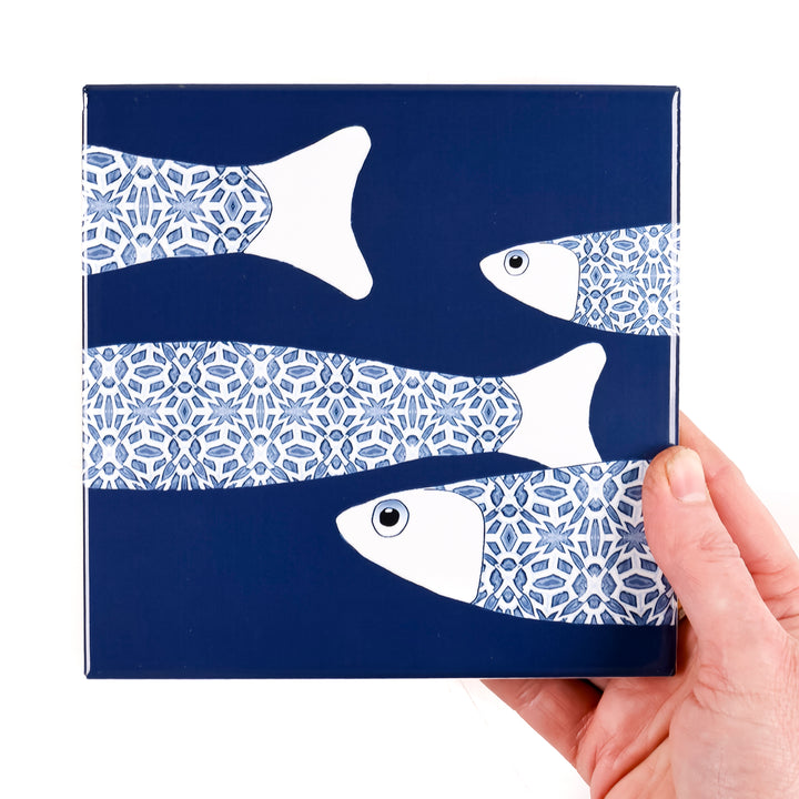 Ocean Shoal Tile  - Large Scale BORDER - Navy Blue - FIRED INK Finish