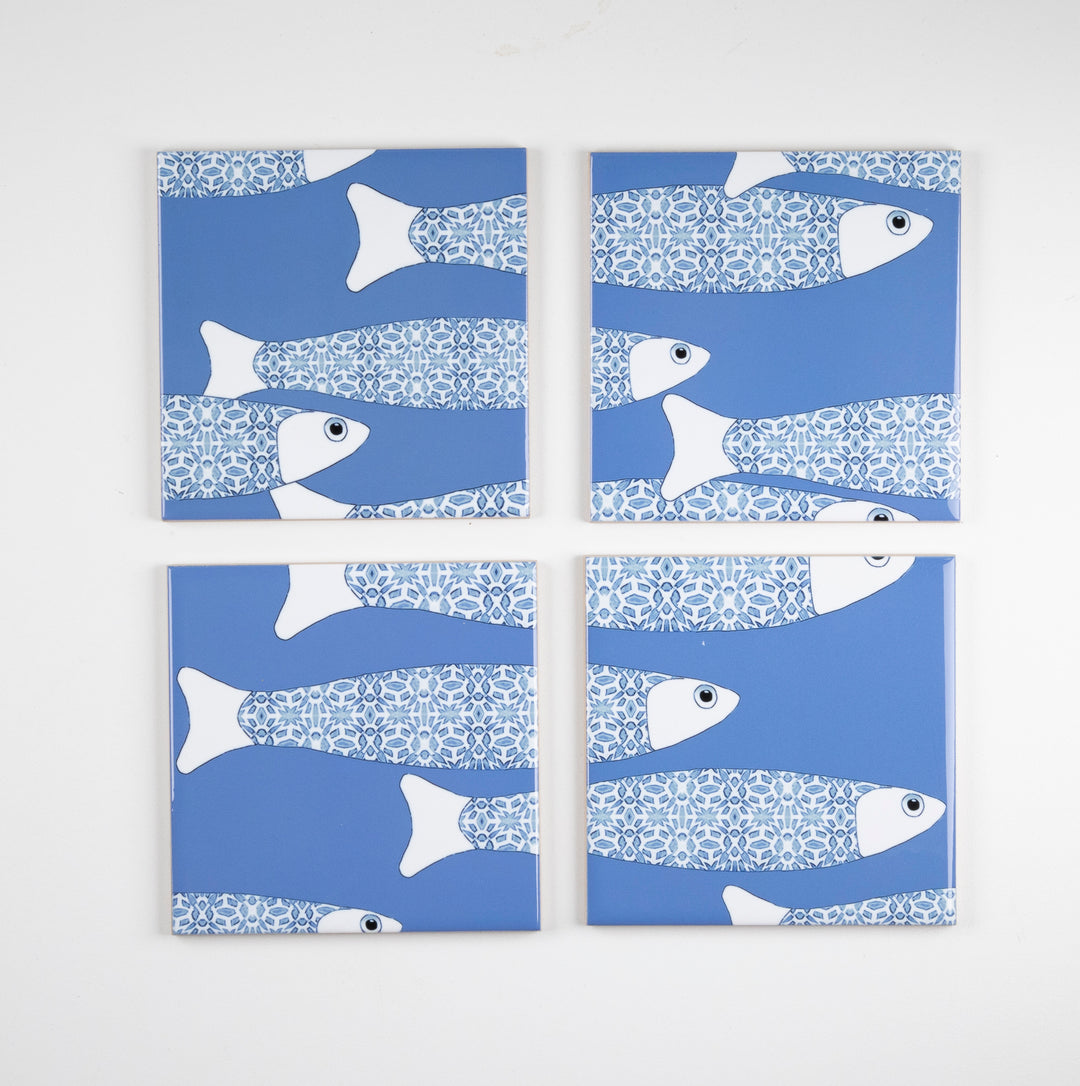 SALE SECONDS : Set of 4x 10.8cm Sky Blue Ocean Shoal (large scale) tiles