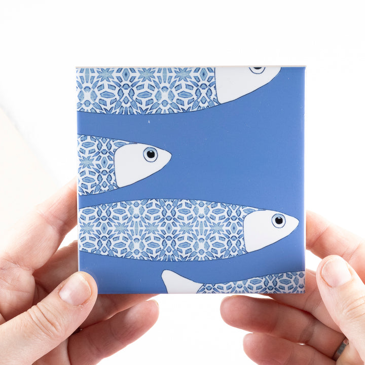 SALE SECONDS : Set of 4x 10.8cm Sky Blue Ocean Shoal (large scale) tiles