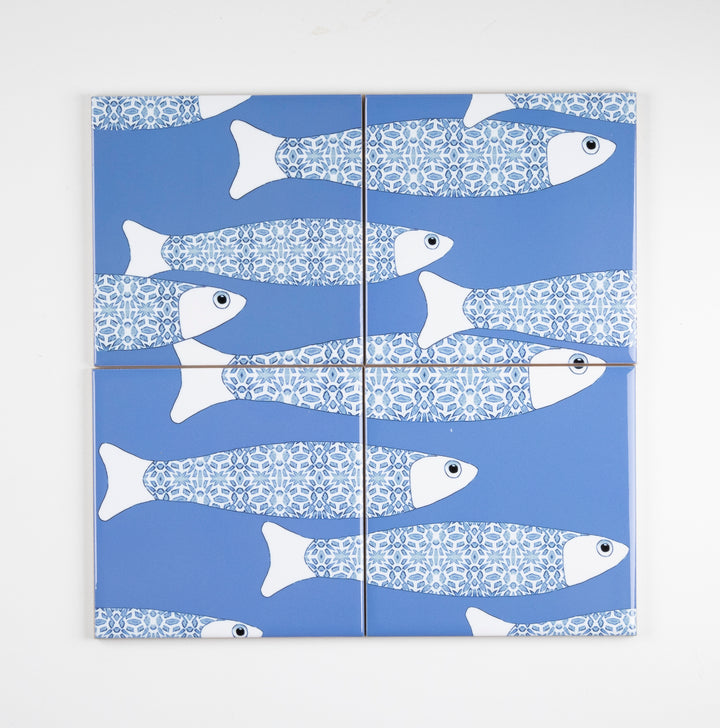 SALE SECONDS : Set of 4x 10.8cm Sky Blue Ocean Shoal (large scale) tiles