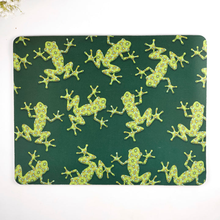 Green "Moroccan Flower" Frog - Large Pet Food Mat