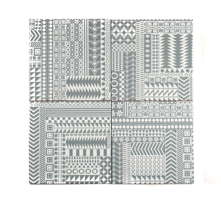 SALE SET of 4x 15.2cm Grey Geometric Retro tiles