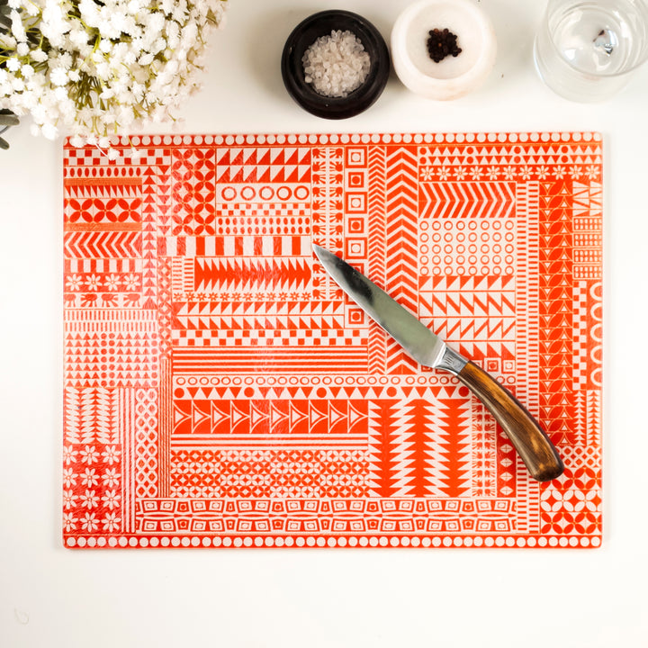 Geometric Orange Zigzag Worktop Protector