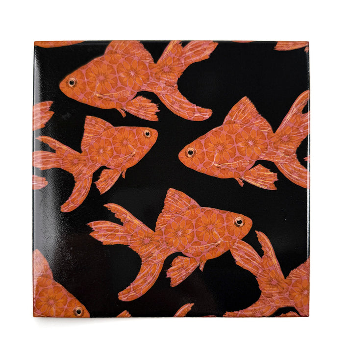 Goldfish on Black tile - Standard Scale - FIRED INK Version