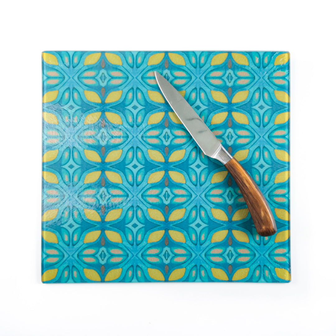 Knossos Leaf - Blue/Yellow Worktop Protector