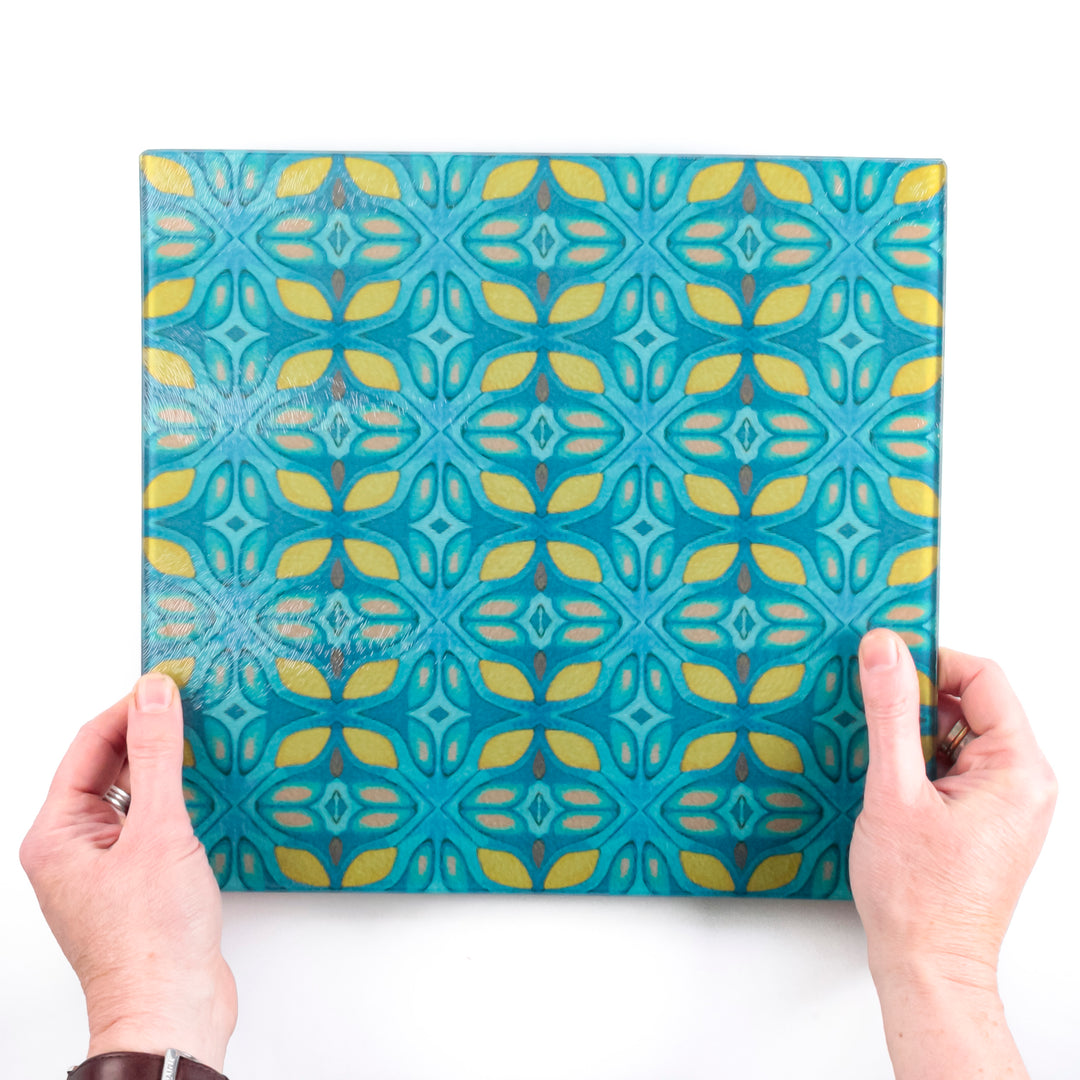 Knossos Leaf - Blue/Yellow Worktop Protector