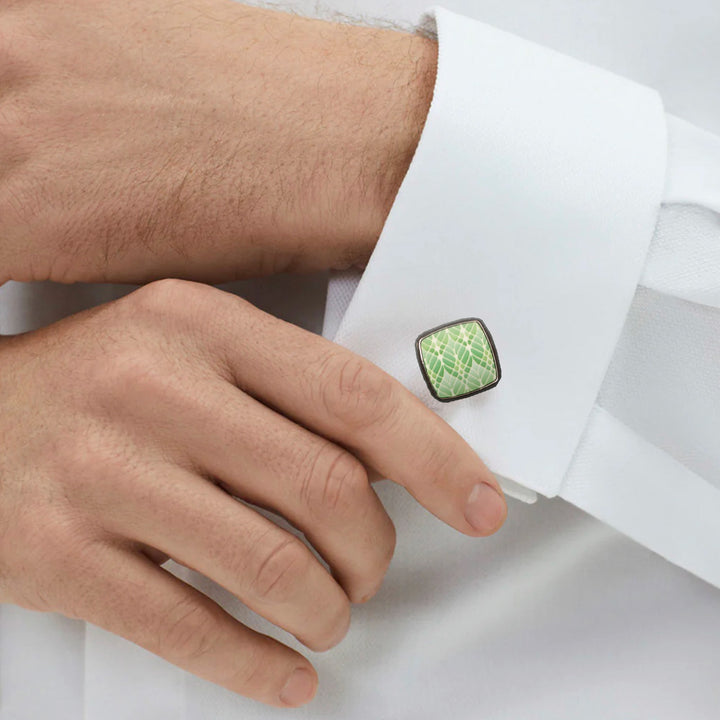 Interwoven Trees - Green - Millefiori Inlay Cufflink Pair