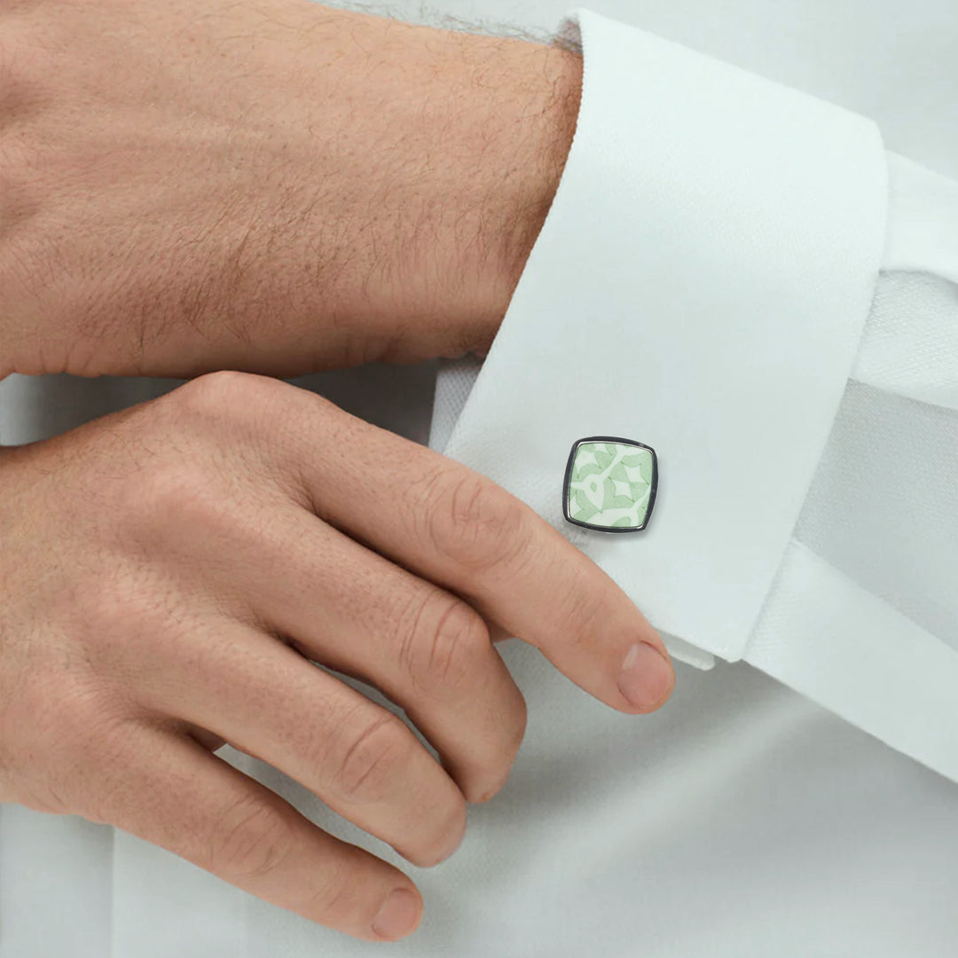 Green Stonework Millefiori Inlay Cufflink Pair