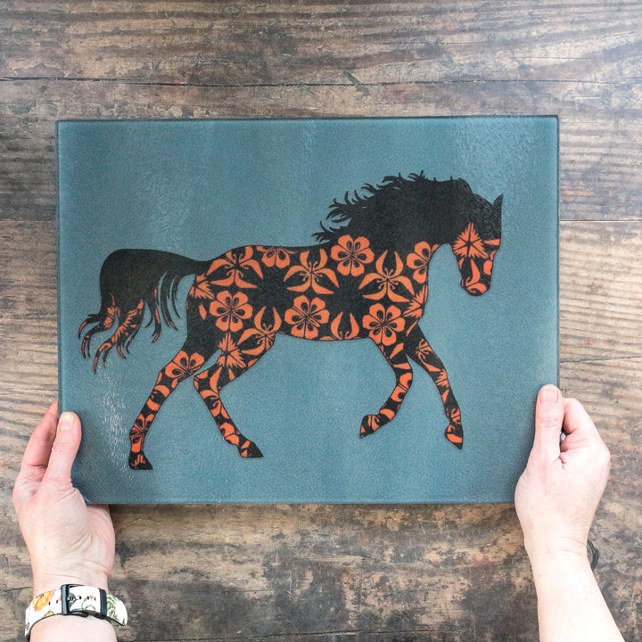 Running Horse Worktop Saver - Flame &amp; Grey