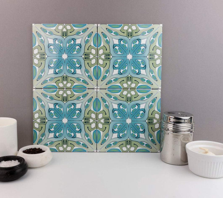 "Suzanne" muted green blue art deco tile