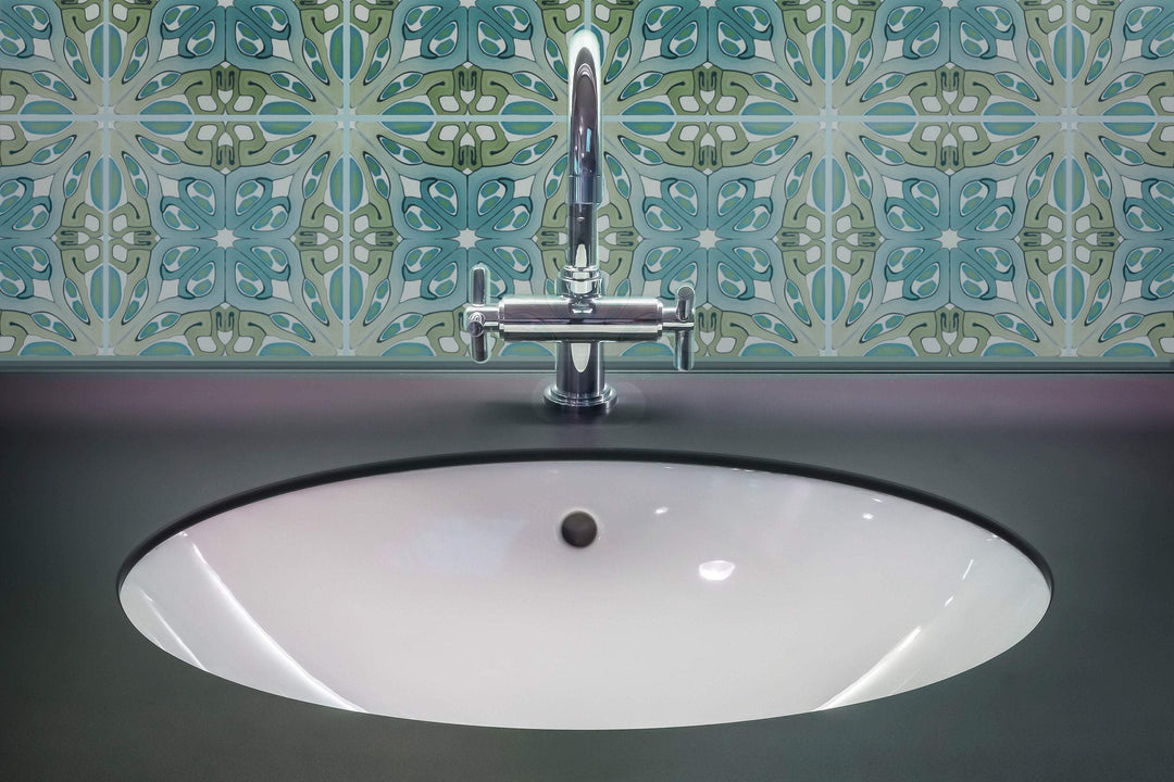"Suzanne" muted green blue art deco tile