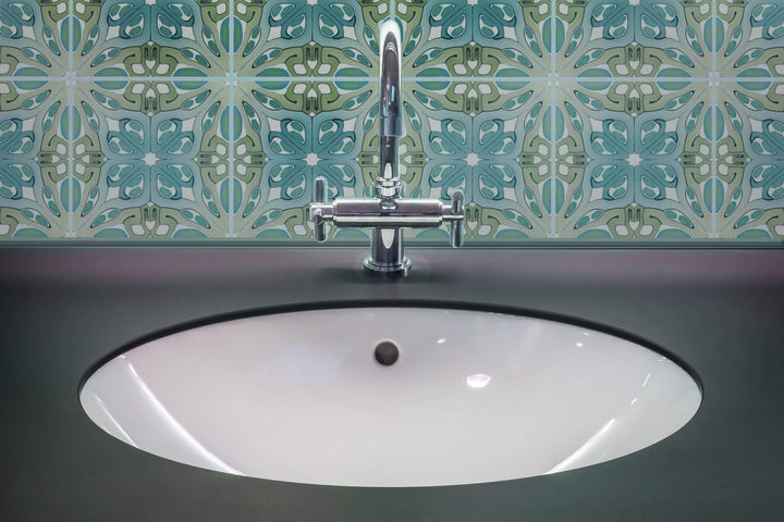 "Suzanne" muted green blue art deco tile