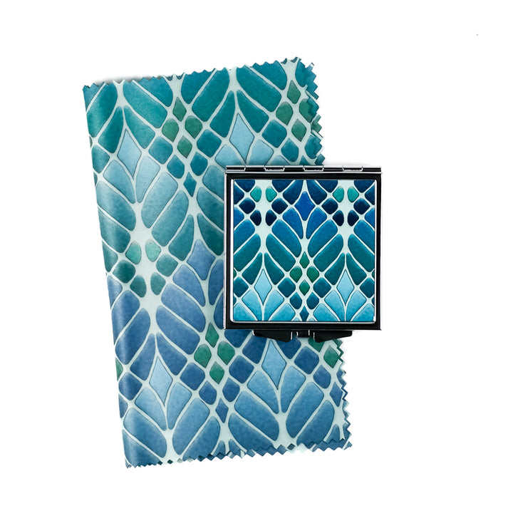 Compact Folding Mirror - Interwoven Trees (blue/green)
