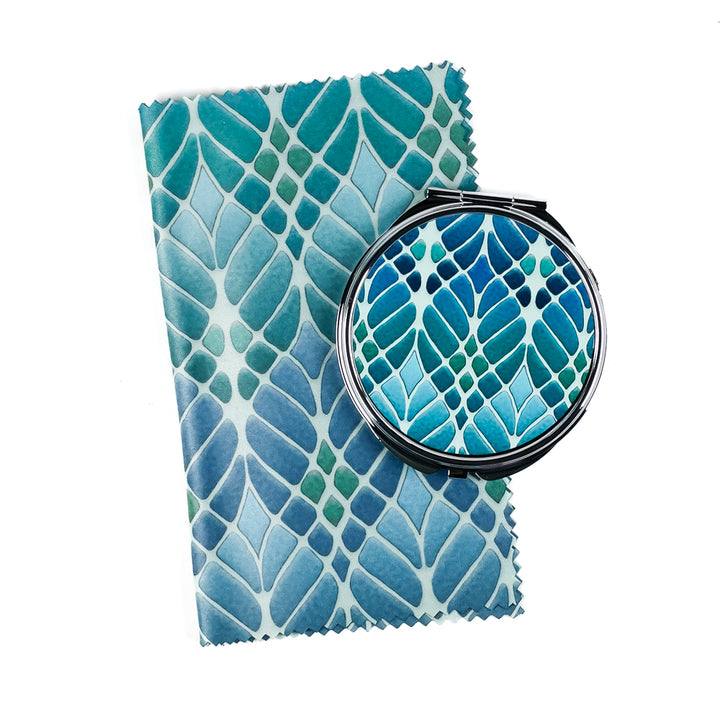 Compact Folding Mirror - Interwoven Trees (blue/green)