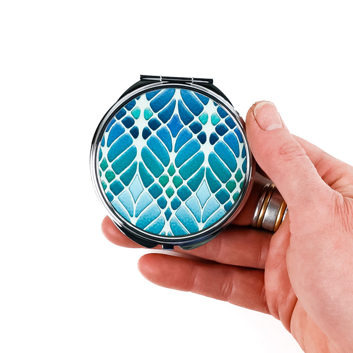 Compact Folding Mirror - Interwoven Trees (blue/green)