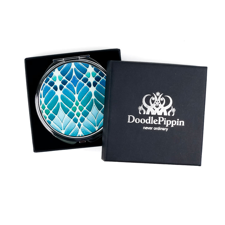 Compact Folding Mirror - Interwoven Trees (blue/green)