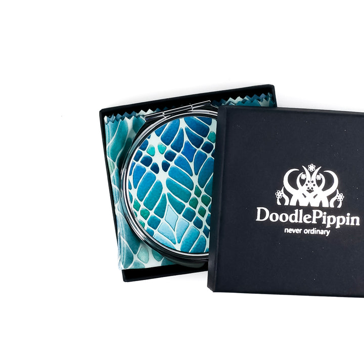 Compact Folding Mirror - Interwoven Trees (blue/green)