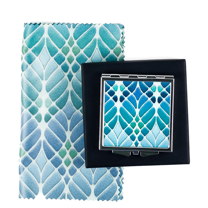 Compact Folding Mirror - Interwoven Trees (blue/green)