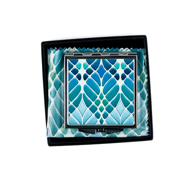 Compact Folding Mirror - Interwoven Trees (blue/green)