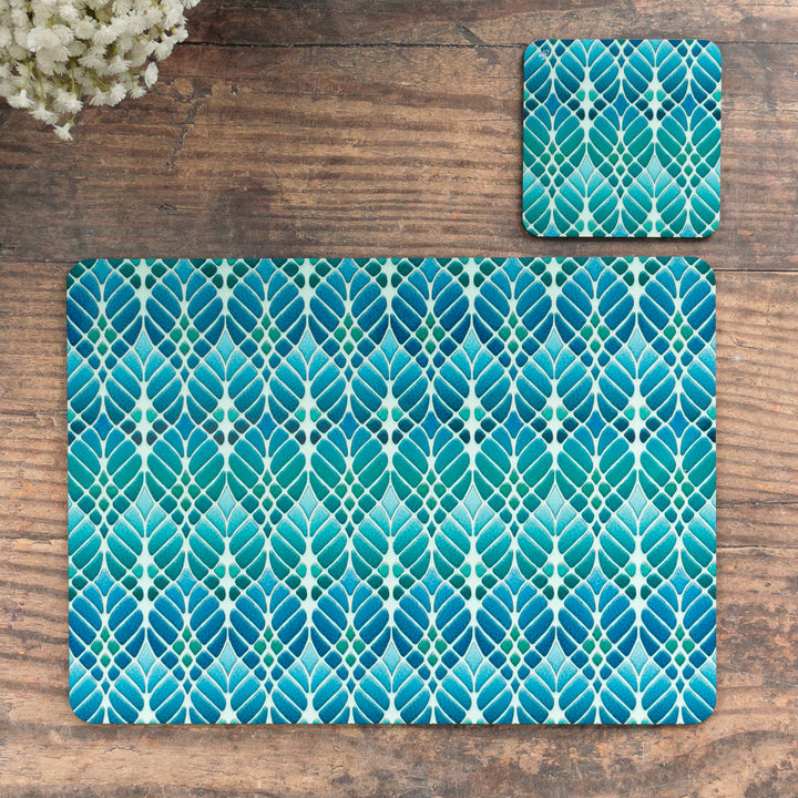 Interwoven Trees Coaster Set - Blue Turquoise - Melamine / Cork backed
