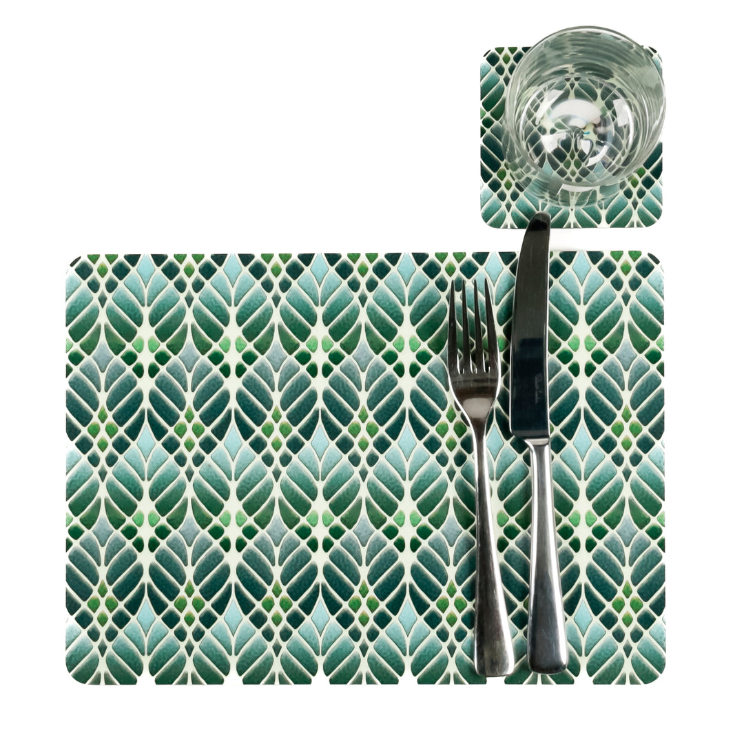 Interwoven Trees Coaster Set - Muted Greens - Melamine / Cork backed