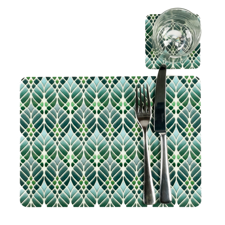 Interwoven Trees Coaster Set - Muted Greens - Melamine / Cork backed