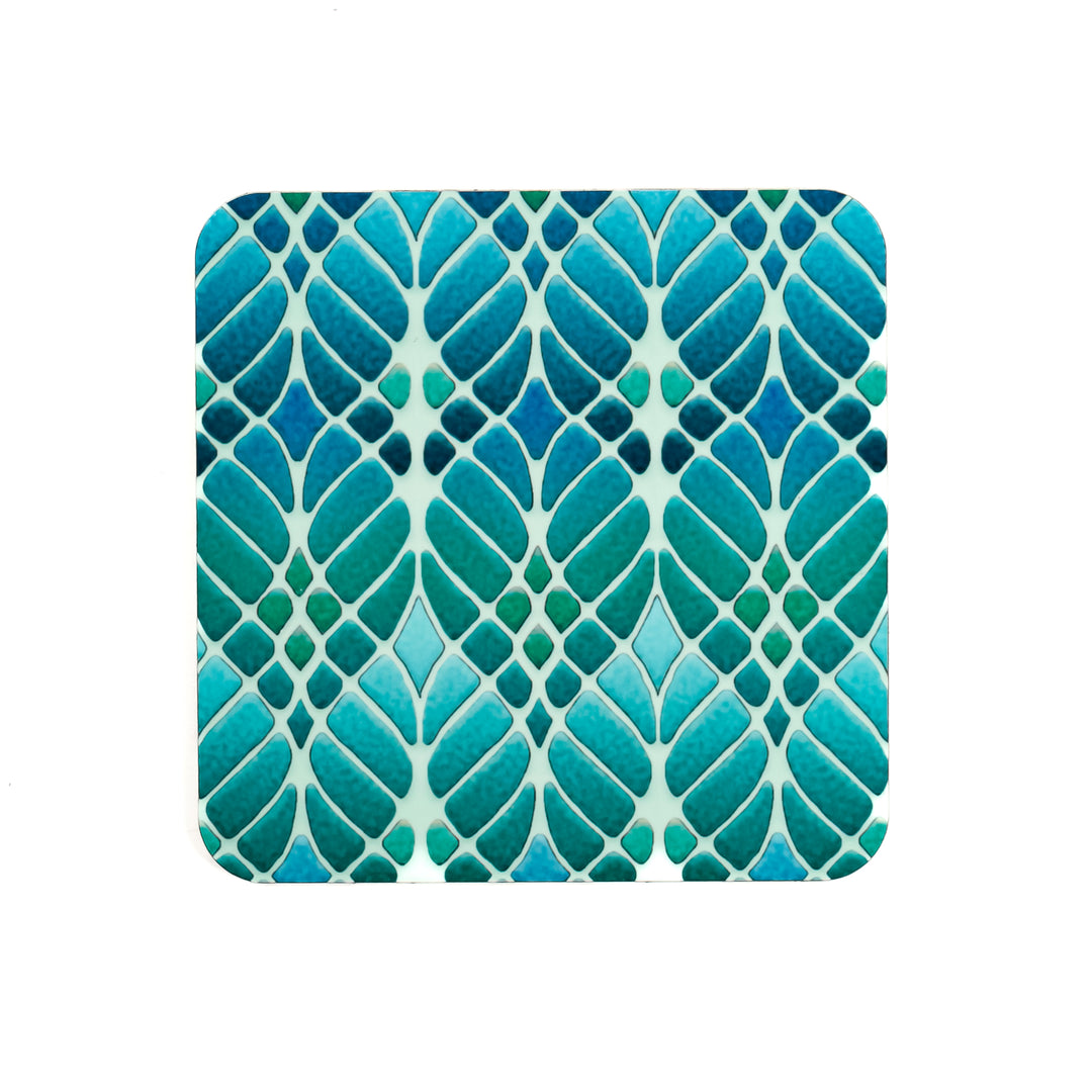 Interwoven Trees Coaster Set - Blue Turquoise - Melamine / Cork backed