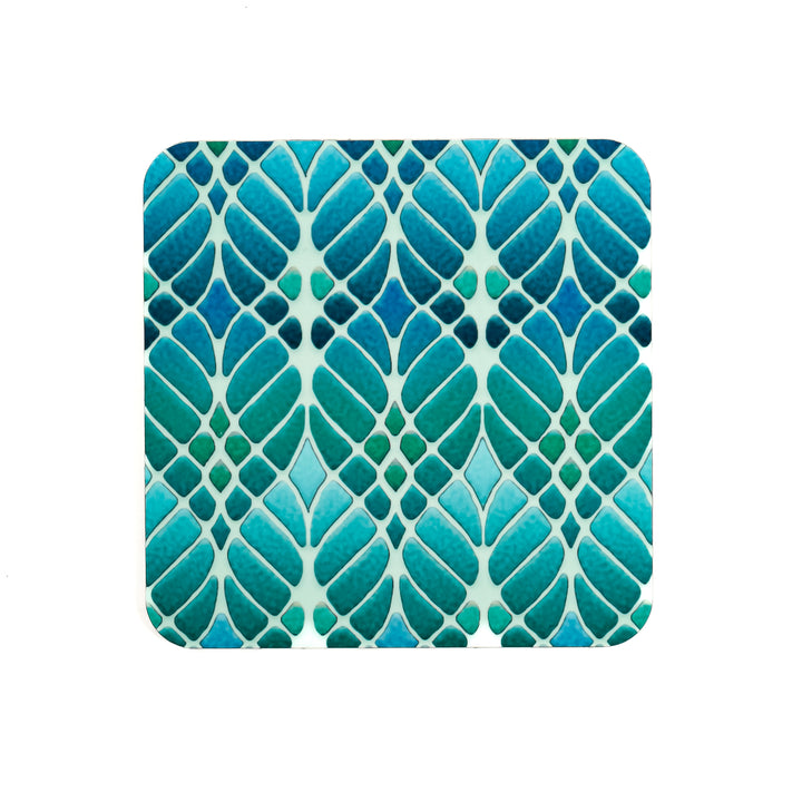 Interwoven Trees Coaster Set - Blue Turquoise - Melamine / Cork backed