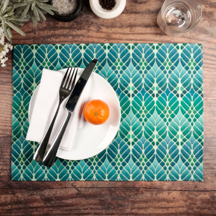 Interwoven Trees Fabric Placemat - Blue and Teal