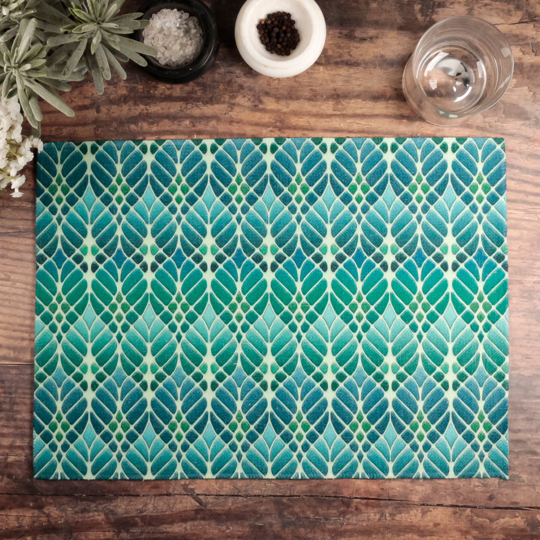 Interwoven Trees Fabric Placemat - Blue and Teal
