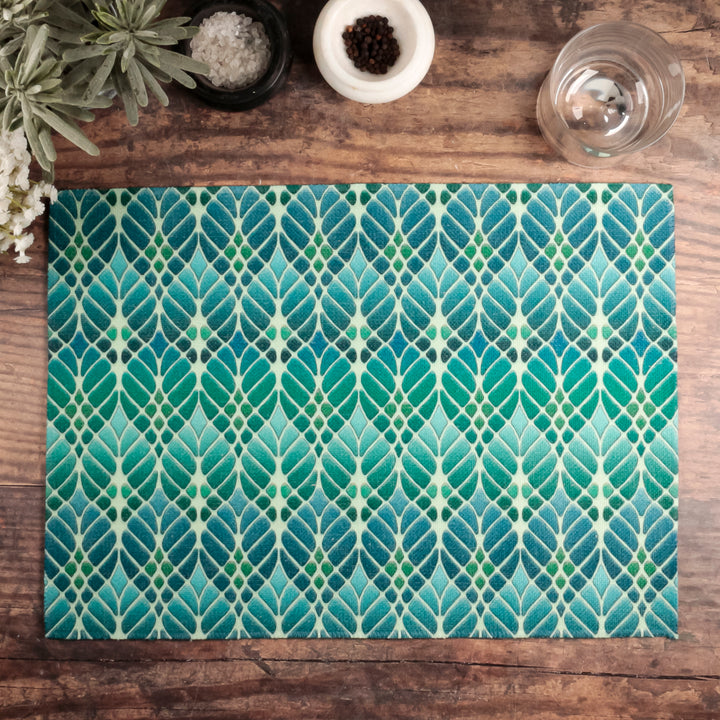 Interwoven Trees Fabric Placemat - Blue and Teal