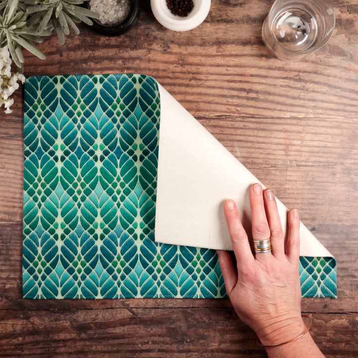 Interwoven Trees Fabric Placemat - Blue and Teal