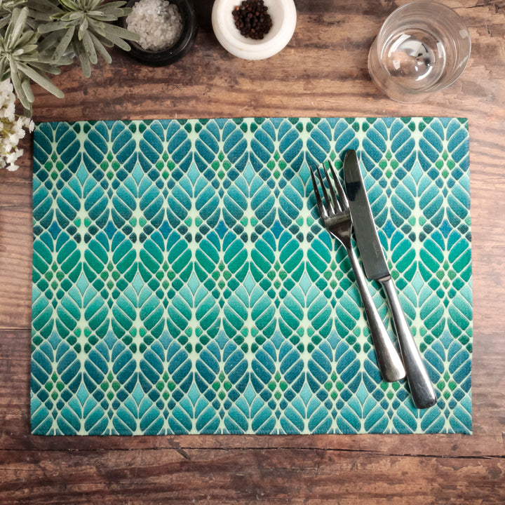 Interwoven Trees Fabric Placemat - Blue and Teal