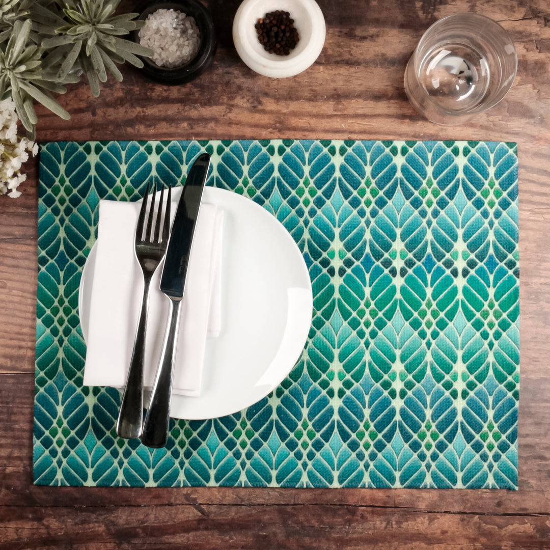 Interwoven Trees Fabric Placemat - Blue and Teal