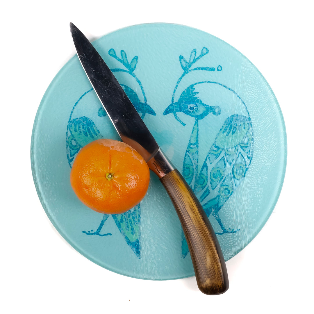 Turquoise Lovebirds Chopping Board (circular)