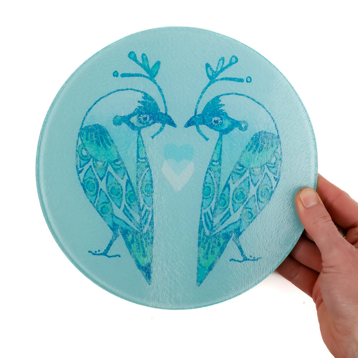 Turquoise Lovebirds Chopping Board (circular)