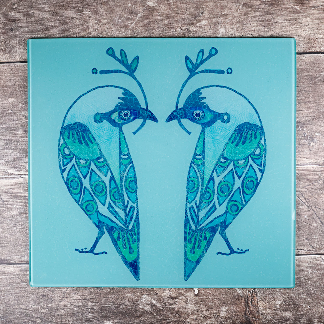 SALE - Turquoise Lovebirds Worktop Protector (medium/smooth)