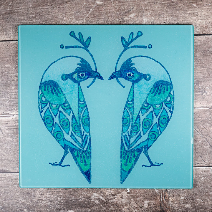 SALE - Turquoise Lovebirds Worktop Protector (medium/smooth)