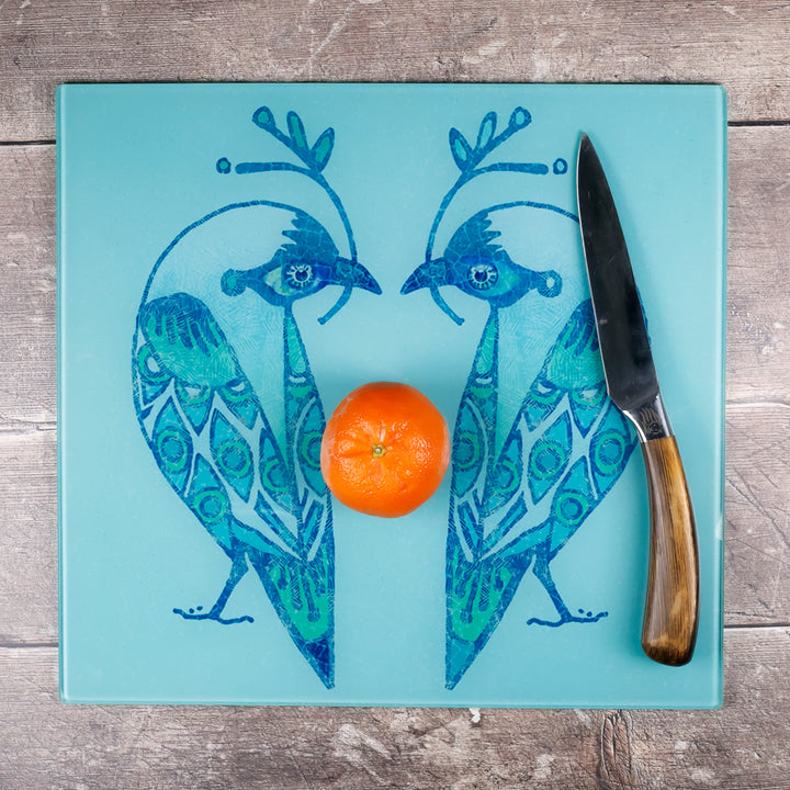 SALE - Turquoise Lovebirds Worktop Protector (medium/smooth)