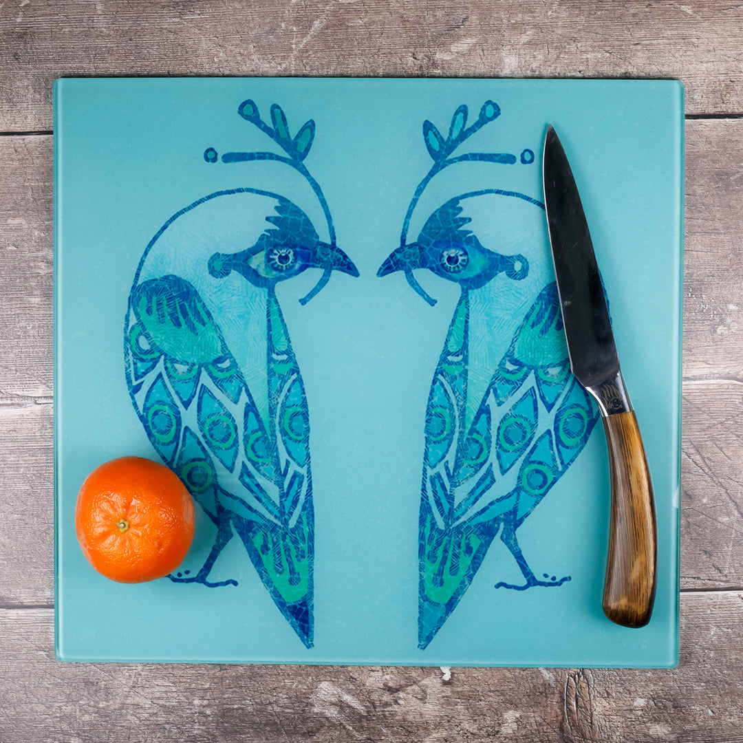 SALE - Turquoise Lovebirds Worktop Protector (medium/smooth)