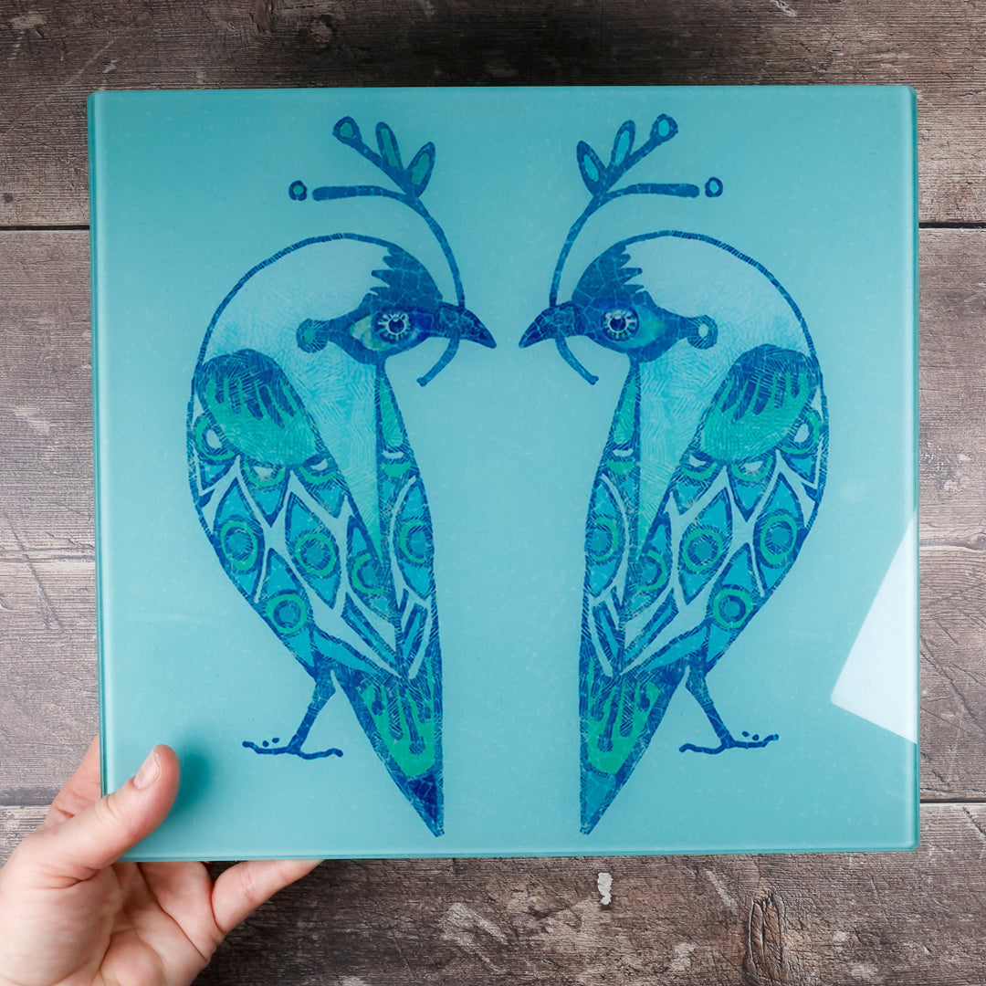 SALE - Turquoise Lovebirds Worktop Protector (medium/smooth)