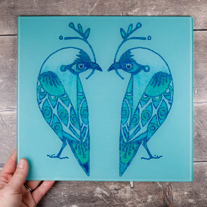 SALE - Turquoise Lovebirds Worktop Protector (medium/smooth)