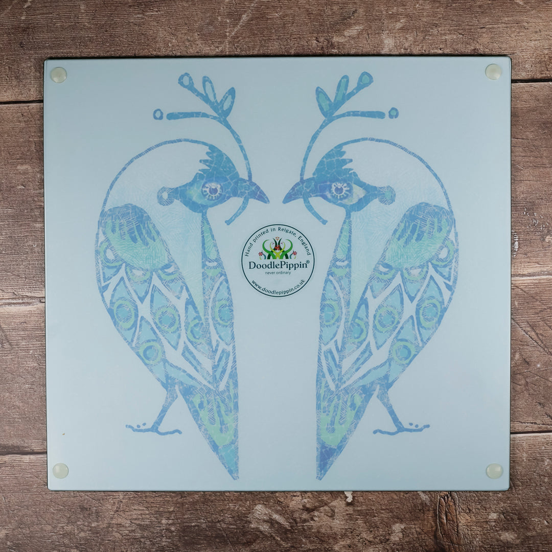 SALE - Turquoise Lovebirds Worktop Protector (medium/smooth)