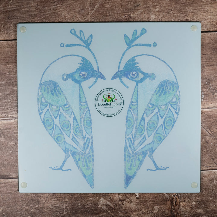 SALE - Turquoise Lovebirds Worktop Protector (medium/smooth)