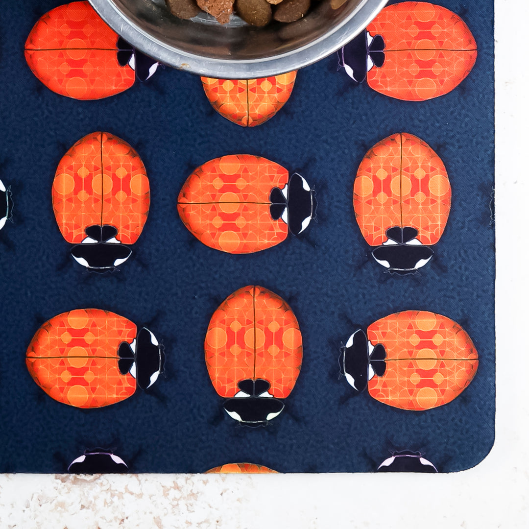 SALE - Orange/Red Lanternbugs/Ladybirds Large Pet Food Mat