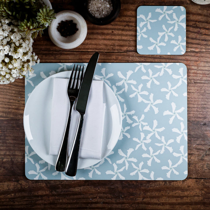 SALE - Pale Blue Jasmine Placemat and Coaster Set