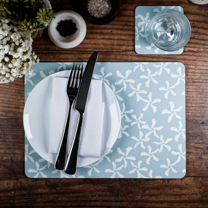 SALE - Pale Blue Jasmine Placemat and Coaster Set
