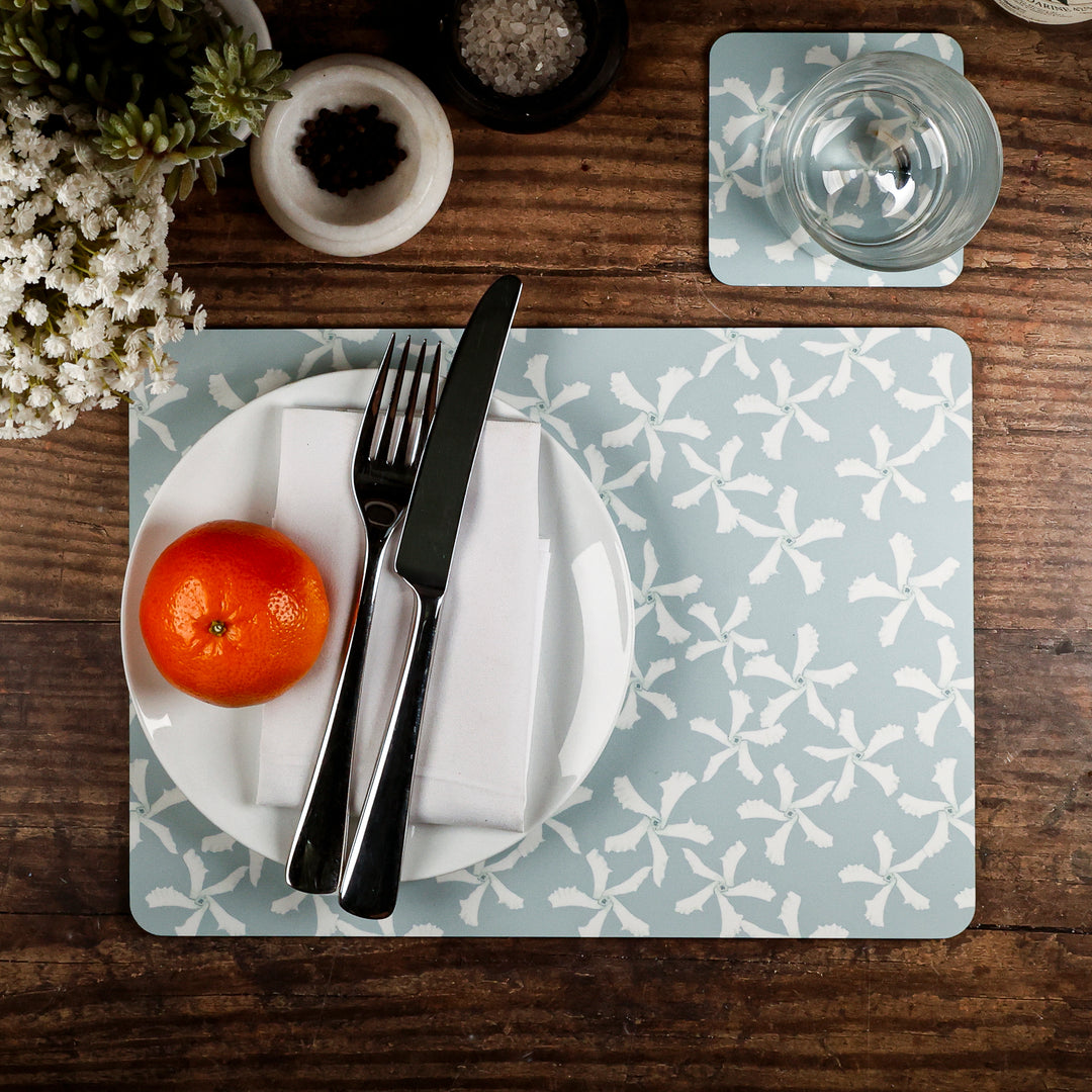 SALE - Pale Blue Jasmine Placemat and Coaster Set
