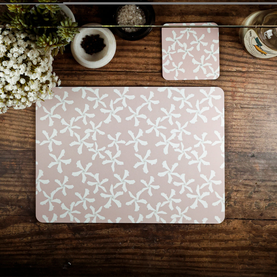 SALE - Pink Jasmine Placemat and Coaster Set