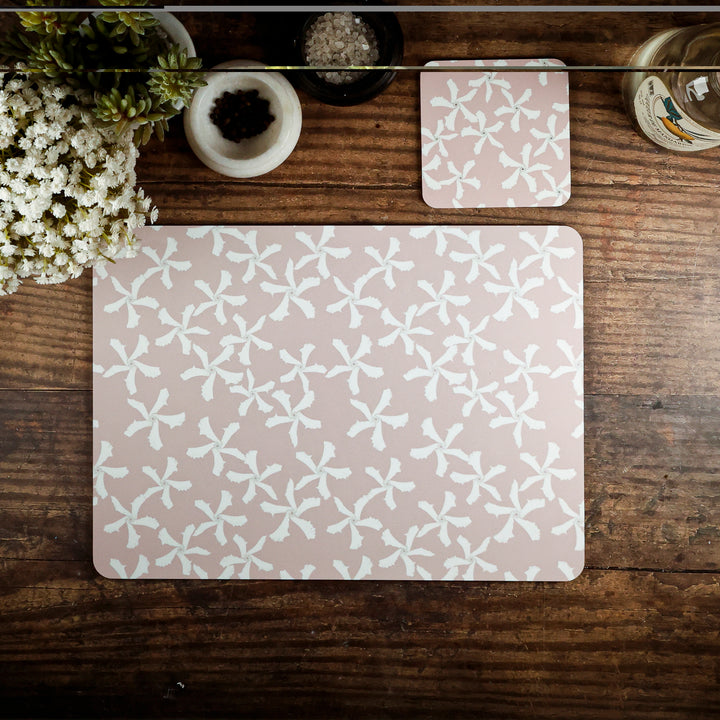 SALE - Pink Jasmine Placemat and Coaster Set